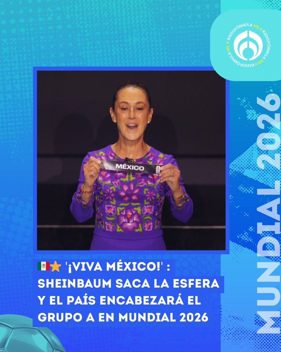 ¡Viva México! 🇲🇽✨ La presidenta de México, Claudia Sheinbaum, se presentó en el sorteo del Mundial 2026, para sacar el primer papelito que nombra a México como cabeza de su grupo.

⚽👉 México dará la patada inicial en la fiesta grande desde el Estadio Azteca, solo queda a