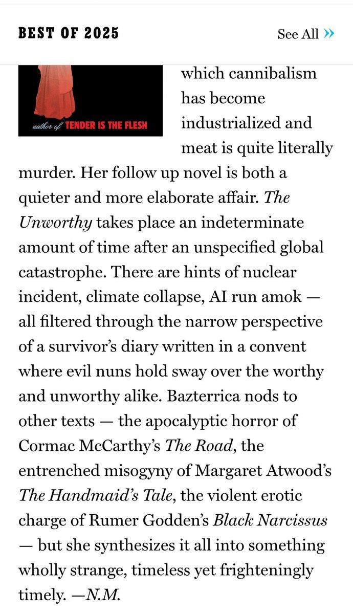 Las indignas como uno de los mejores libros del 2025 para Vulture la revista del New York Magazine. 🥳🥳

The unworthy as one of the best books of 2025 for Vulture, the magazine of New York Magazine.🥳🥳