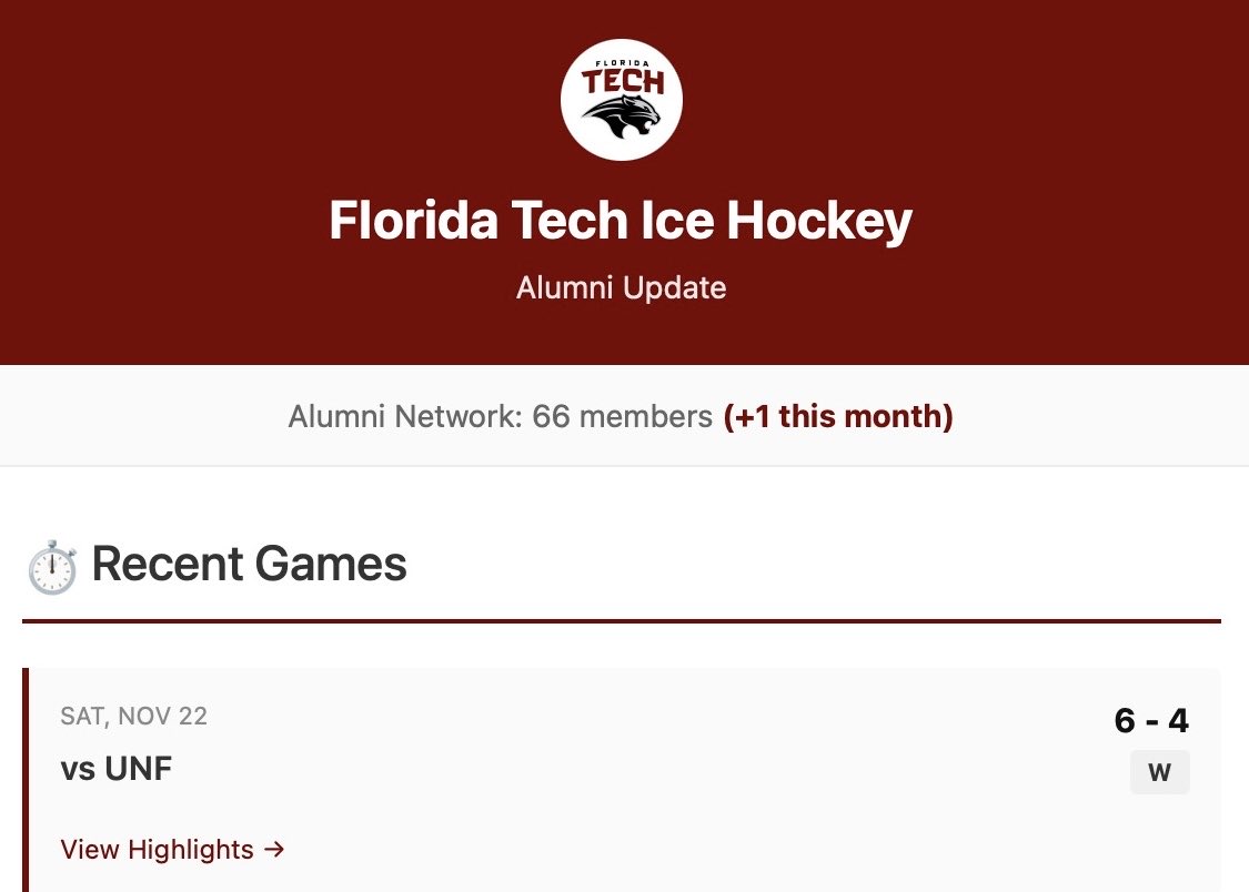 Getting alumni onto the platform was step one. Keeping them engaged was the real challenge. Added a newsletter feature that pulls together chat activity and game recaps into one email keeping everyone in the loop.