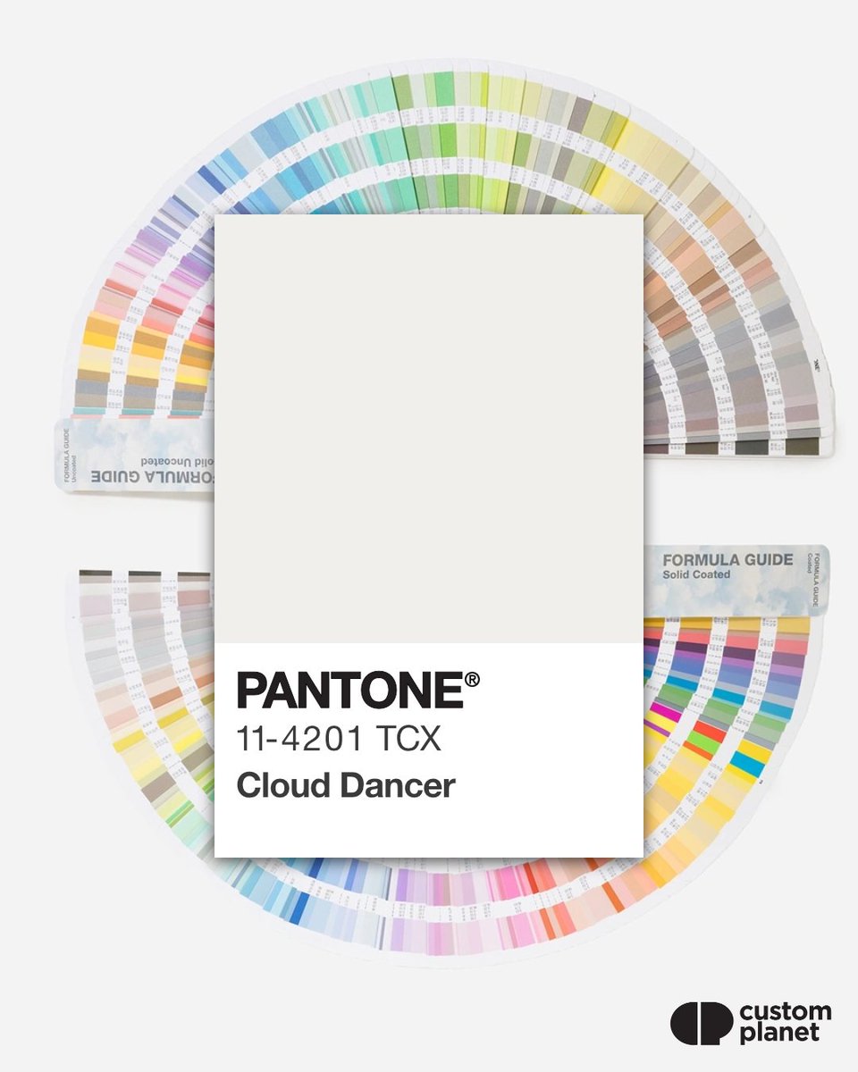 CustomPlanetLtd's tweet photo. Pantone’s Colour of the Year '26: Cloud Dancer. 

It's a soft white that Pantone calls “the scaffolding for the colour spectrum”. We’re imagining powdered pastels and subtle gradients where Cloud Dancer does the background work, helping every other shade feel perfectly balanced. https://t.co/ydQ8yKDxjo