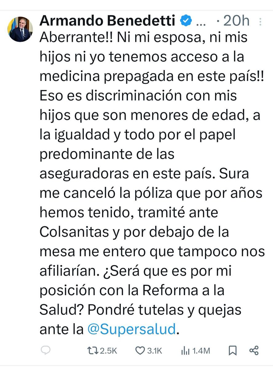 Ve, le llegó el Chu Chu Chu al gobierno del "CAMBIO" ???  <a href="/GRUPOSURA/">Grupo SURA</a> <a href="/clin_colsanitas/">Clinica Colsanitas</a> <a href="/FundKeralty/">Fundación Keralty</a>  <a href="/RevistaSemana/">Revista Semana</a>  <a href="/AngelaBenedet/">Angela Benedetti</a> <a href="/ABDELAESPRIELLA/">Abelardo De La Espriella</a> <a href="/Pacientesco/">Pacientes Colombia</a> <a href="/fesss2024/">FEDERACIÓN DEL SISTEMA DE SEGURIDAD SOCIAL FESSS</a> <a href="/JotaPeHernandez/">Jota Pe Hernández</a> <a href="/everstrongever/">EVERSTRONG</a> <a href="/Rincon001A/">Luis Aníbal Rincón Arguello. ® 🇨🇴</a> <a href="/VickyDavilaH/">Vicky Dávila</a> <a href="/BruceMacMaster/">Bruce Mac Master</a> <a href="/carluciolopez/">Carlos Alonso Lucio</a> <a href="/Maorubianobello/">MAORUBIANO</a>