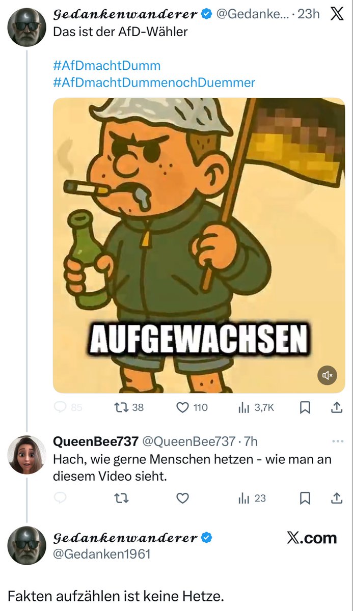 Da postet jemand ein primitives, widerliches Hetz-Video und meint, dies seien Fakten. Und da solche Menschen keine Fakten HABEN, limitieren sie den Chat. Das tun lediglich Weicheier ohne Rückgrat, Resilienz und Diskussionsfähigkeit.