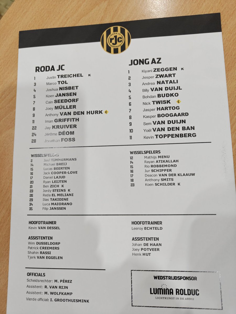 WilmaLoop's tweet image. Opstellingen. Roda 1 wijziging ten opzichte van zondag: Seedorf ipv Breij. #rodjaz #rodajc #jongaz