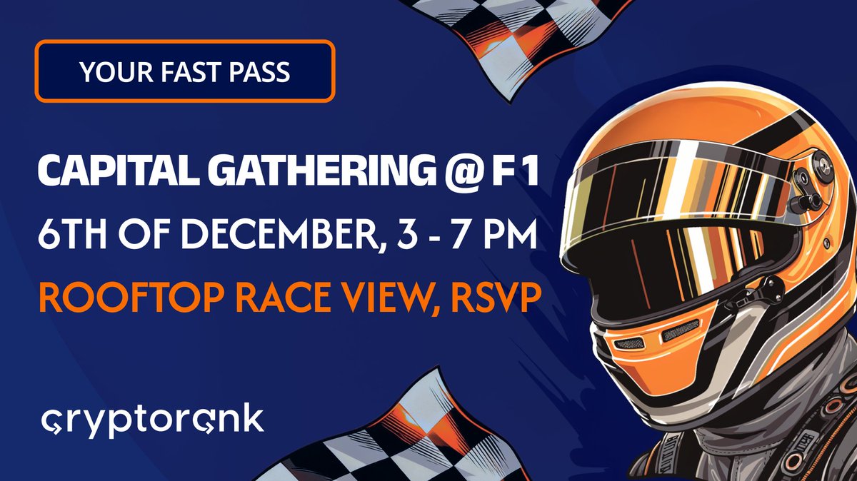 CryptoRank_io's tweet image. CAPITAL GATHERING @F1 – Abu Dhabi
6 Dec • 3-7 PM • Private rooftop near Yas Marina

Get your FAST PASS here: cryptorank.io/earn/rewards/f1

The only high-tech evening of the F1 weekend: VCs, founders, AI, Web3, gaming, and fintech all in one place.