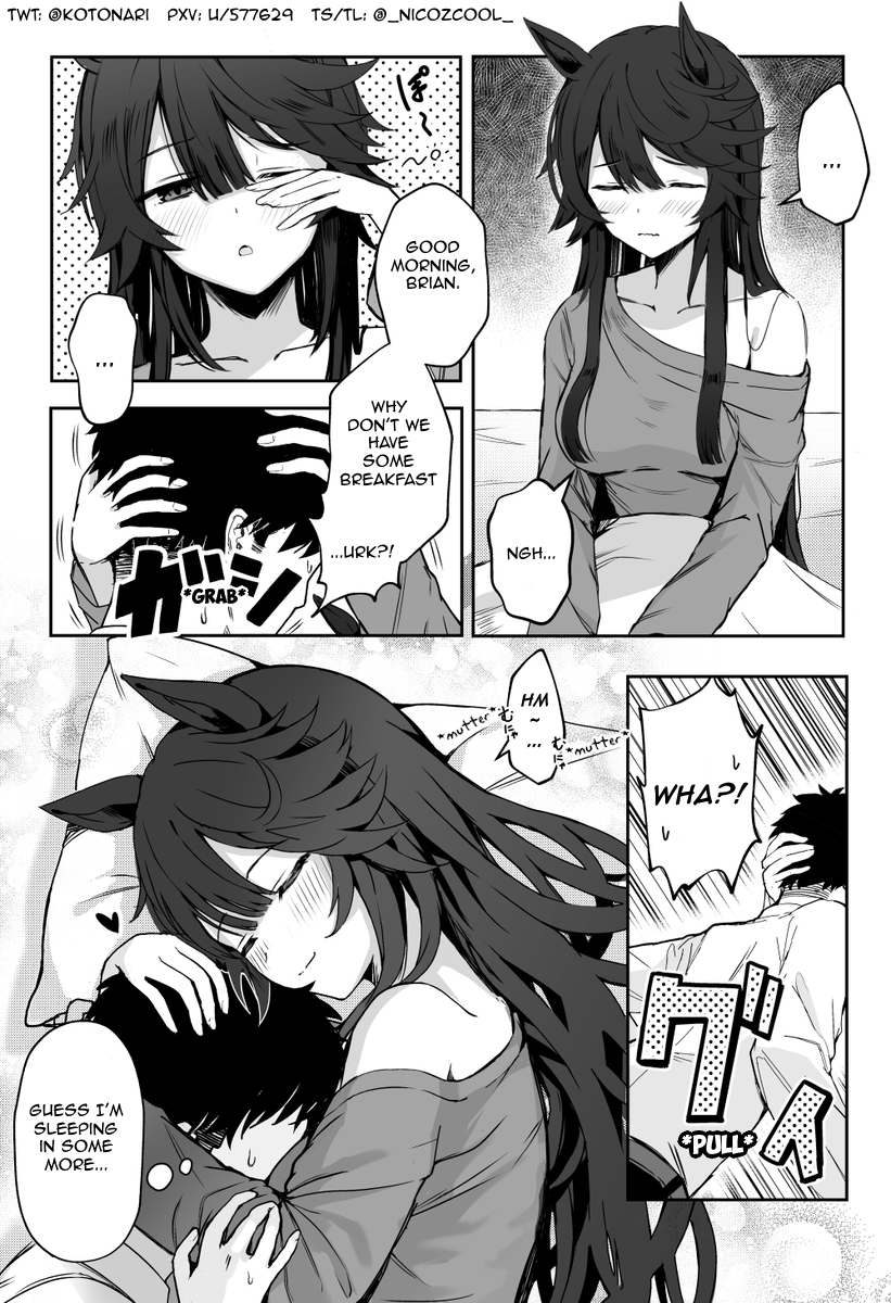_Nicozcool_'s tweet photo. "Mornings with wife Brian are best spent like this ✨" by @kotonari
#ウマ娘 #ナリタブライアン #naritabrian #umamusume #UmaTranslations #ウマ娘英訳 https://t.co/waO7N37aCo