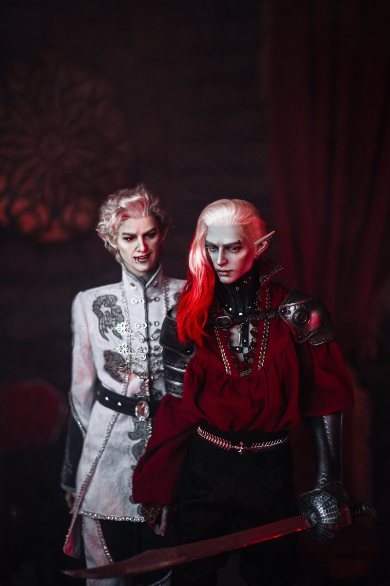 Hunger  Astarion Ascendant the Vampire Lord,  and his dark spawn Tenebrae, previously known as the Bhaalspawn, reborn as a vampire #astarion #bg3 #astarionascendant #astarionbg3 #custombjd #darkurgexastarion #darkurge #baldursgate3 #balljointeddolls #astarionbjd