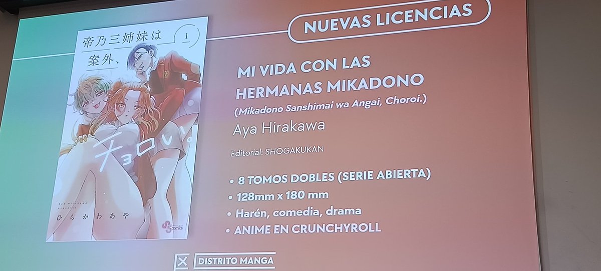 <a href="/distritomangaED/">Distrito Manga</a> 💕 ¡Licencia de 'Mi vida con las hermanas Mikadono' de Aya Hirakawa!

📗 8 tomos DOBLES y abierta