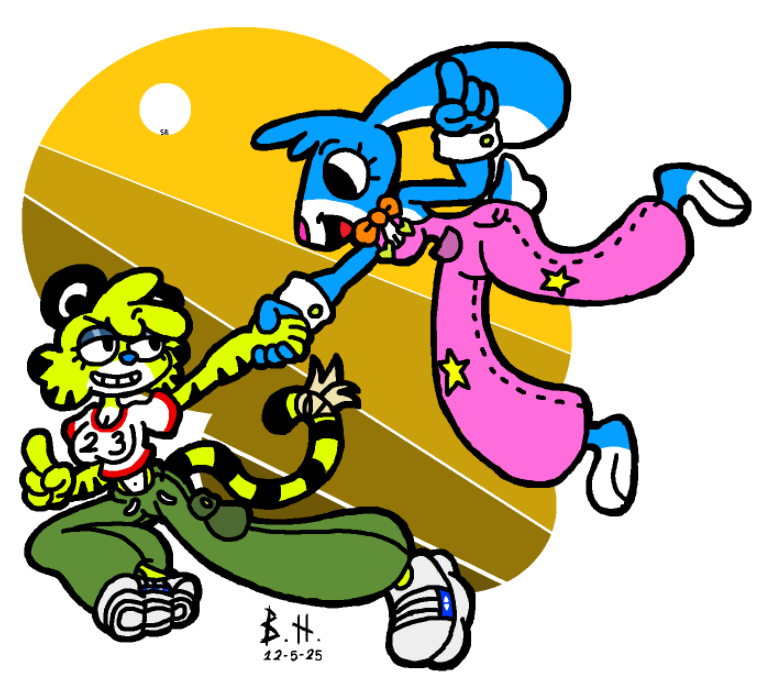 Bkenhopper's tweet image. Tiger and rabbit? I'd watch it. Some big fanart for @LacasLulay1394's OCs, Lime and Ronnie. Drawing only one of them feels like a war crime. Small stuff later. Stay tuned
 #tiger #rabbit #lime #ronnie #ocart #furry #furryart #characterdesign #Bken #art #mspaint #CartoonArt