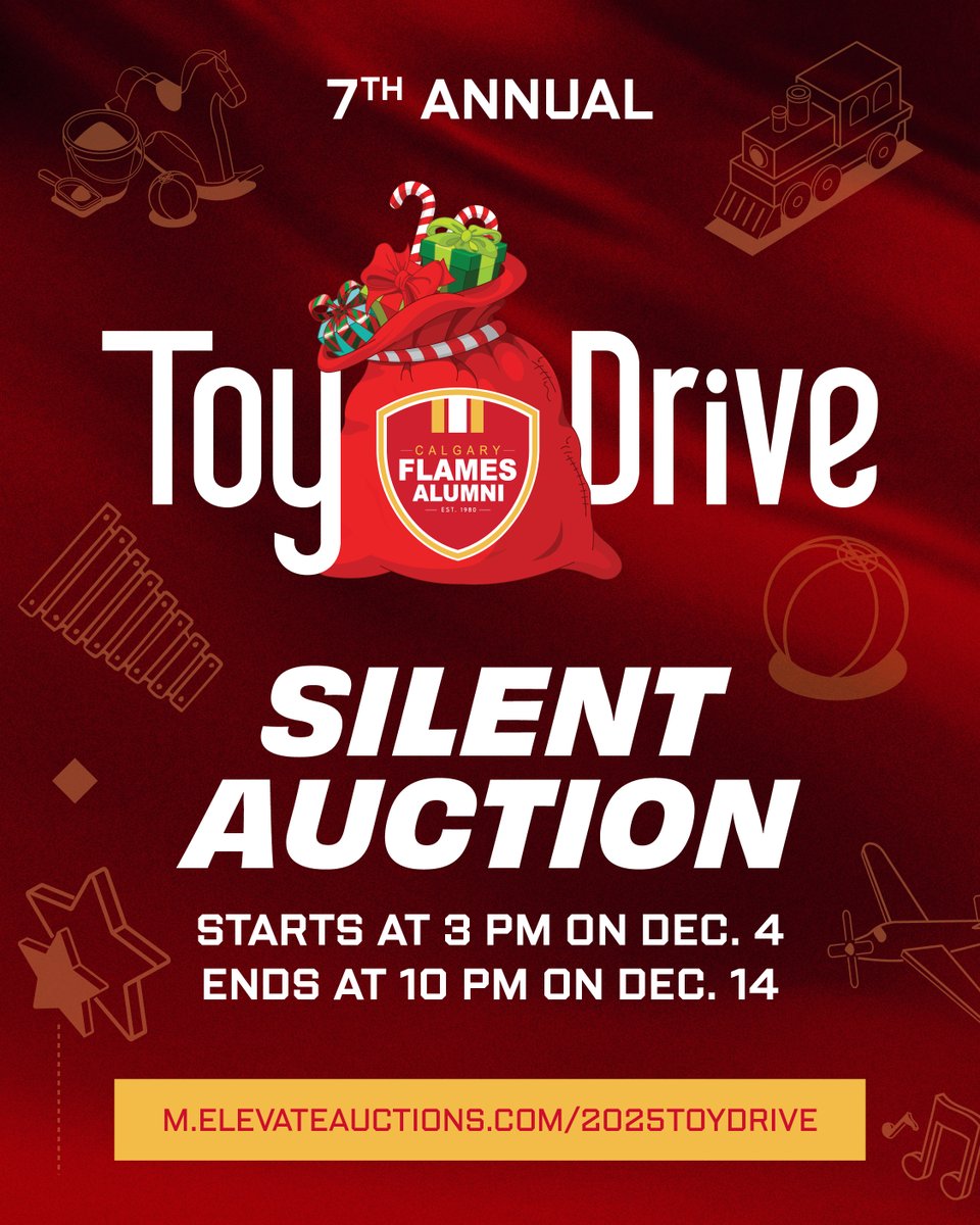 The <a href="/AlumniFlames/">Flames Alumni</a>' Toy Drive auction runs until 10:00 PM MT on Dec. 14! 

Help support their annual event and bid on some amazing items and experiences: cflam.es/4psFLL6