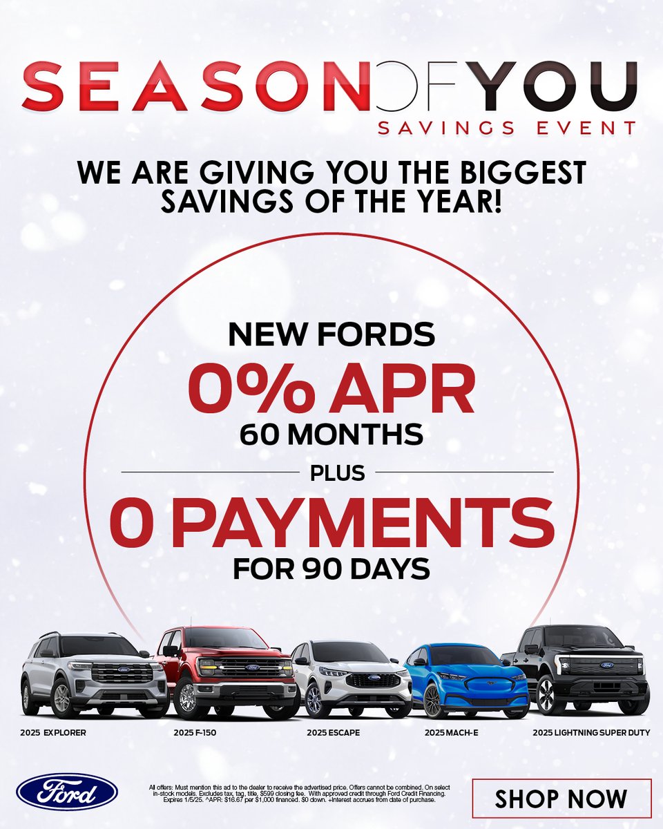 Your dream Ford is waiting for you at Jim Hudson Ford! Take advantage of the year's biggest savings and enjoy 0% APR for 60 months plus 0 payments for 90 days.

Check out our inventory: tinyurl.com/3xy839na

#JimHudsonAutomotiveGroup #JimHudsonFord #Ford #ColumbiaSC