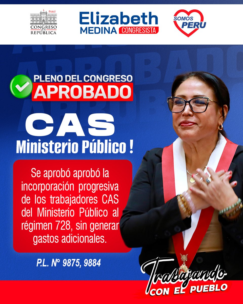 #Aprobado 📷 728 para el Ministerio Público! 📷📷📷
Hoy, hemos aprobado en el Pleno del Congreso el dictamen de los proyectos de ley 9875, 9884 y otros, que permiten la incorporación progresiva de los trabajadores CAS del Ministerio Público al régimen laboral 728.