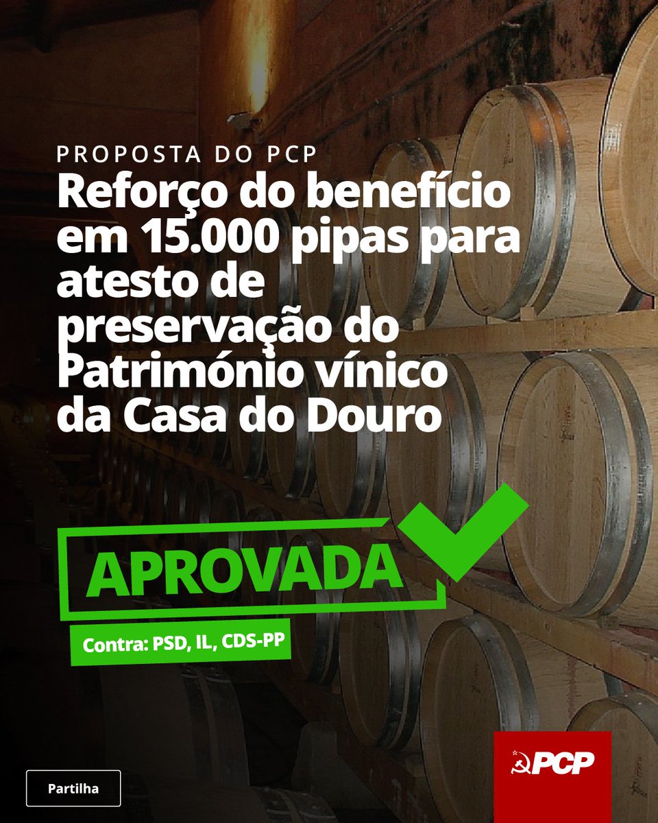 VR_pcp's tweet photo. A proposta do PCP para o reforço do Benefício em 15 mil pipas para atesto de preservação do Património vínico da Casa do Douro foi aprovada. ✅ https://t.co/iPWKmnSAKm