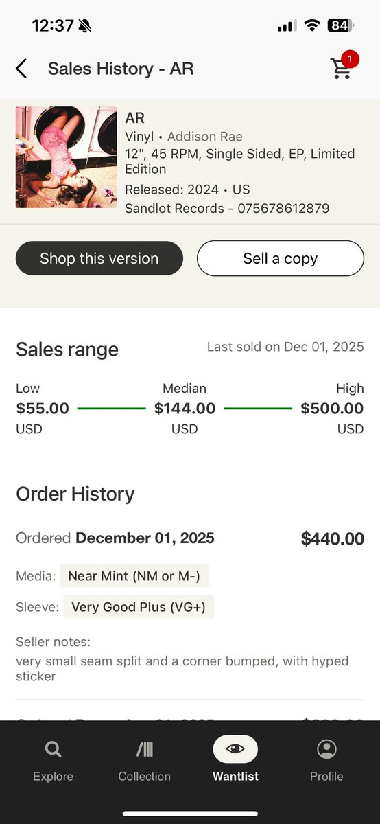 addisonisbrat's tweet photo. @sandracheeks63 @headphoness_on Tell me you’re a dumb b**** without telling me you’re one because her AR EP sells for $300-400…. https://t.co/4KJtAcBVZ8