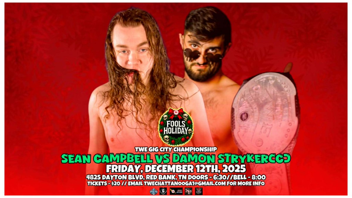TWE_Chattanooga's tweet image. Join us for TWE "Fool's Holiday" on a special Friday 12/12

1 week from tonight!

2 more matches left to drop!
Lets announce another title match later today.

🎟 paypal- twechattanooga1@gmail.com