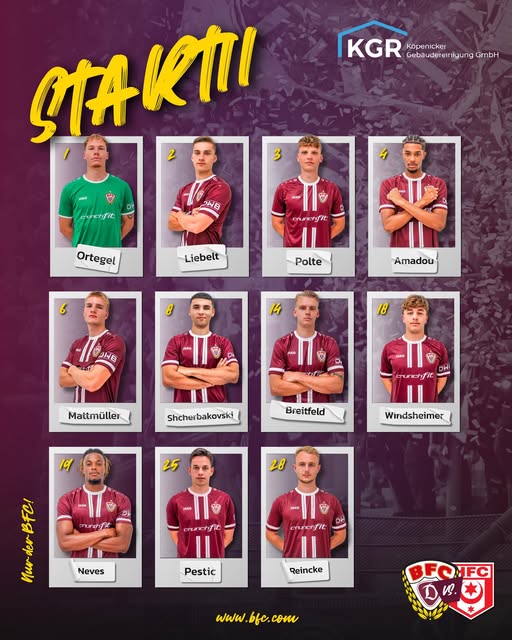 BFCDynamo's tweet photo. Kleine Änderung im heutigen Ablaufplan. Der Gast aus Halle stand im Stau, Anpfiff um 20 Uhr. Unser #BFCDynamo ist bereit und geht mit der folgenden Formation in die Partie. #BFCHFC https://t.co/7i8zl2MEja