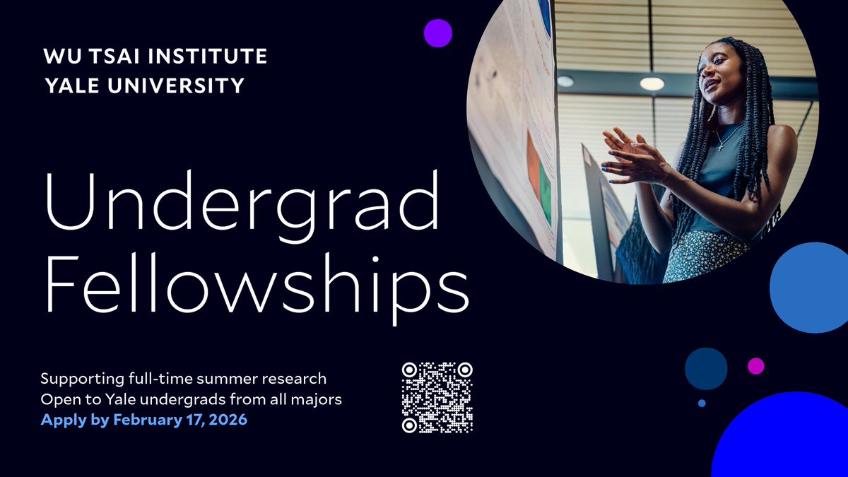 WuTsaiYale's tweet photo. Calling Yale undergrads from all majors + research experience levels! Applications are now open for WTI's Undergraduate Fellowships, supporting full-time summer research.

🔗 https://t.co/Ib9DABfTTb
🗓️ Info Session | 12.8.25 | 1p | 100 College Rm 1167

#KnowTogether #ScienceAtYale