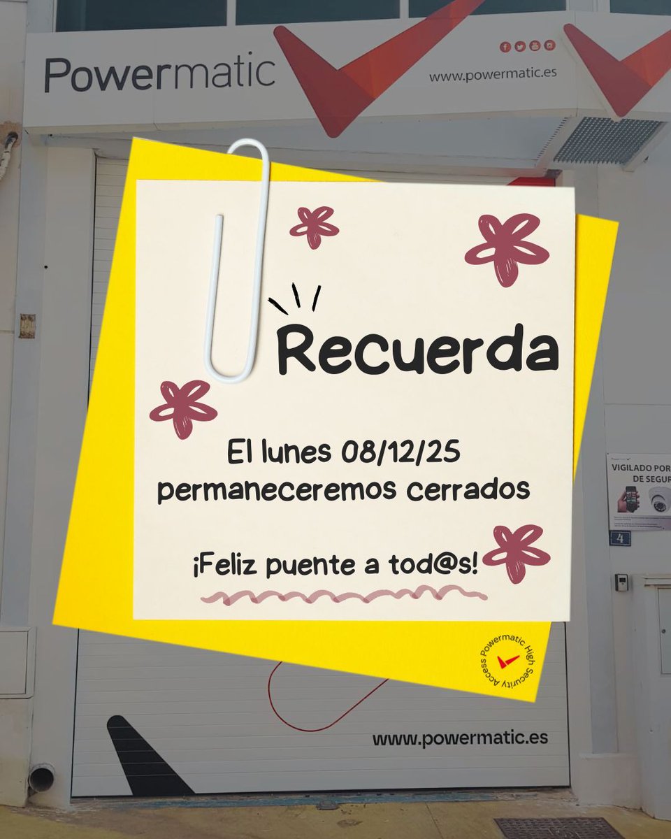 Powermatic_es's tweet photo. Os recordamos a tod@s que el próximo lunes permaneceremos cerrados😜 . Como es habitual, nuestro equipo de guardia estará listo para asistir a todos los clientes que cuentan con contrato de mantenimiento suscrito😉 . ¿Eres tú uno de ellos? #Powermatic https://t.co/gUY3Fy4RKv