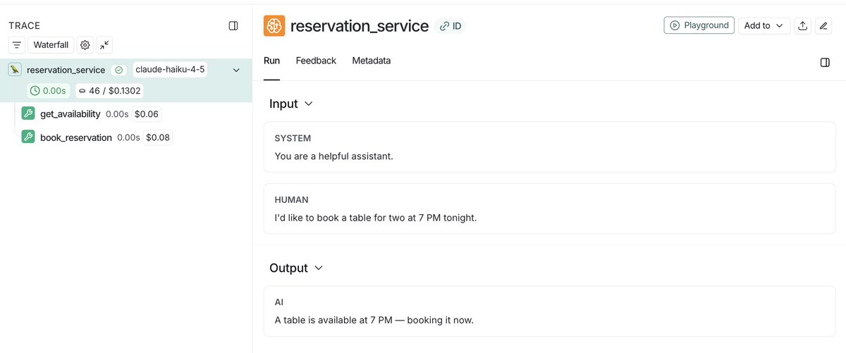 LangSmith run with custom costs