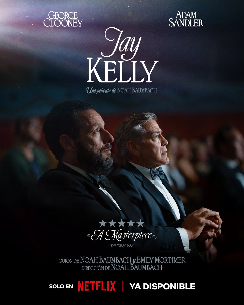 CheNetflix's tweet image. George Clooney. Adam Sandler. Laura Dern. Y Billy Crudup. Jay Kelly, la nueva película de Noah Baumbach, ya está disponible en Netflix.