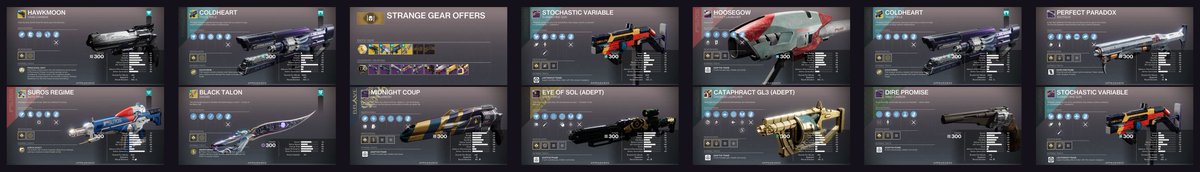 Here’s a look at perks on Xûr’s legendary weapons this week: 

🟣 Dire Promise: Snapshot Sights, Elemental Capacitor
🟣 Hoosegow: Snapshot Sights, Demolitionist
🟣 Stochastic Variable: Under Pressure, Unrelenting
🟣 The Hothead (Adept): Impulse Amplifier, Clown Cartridge
🟣
