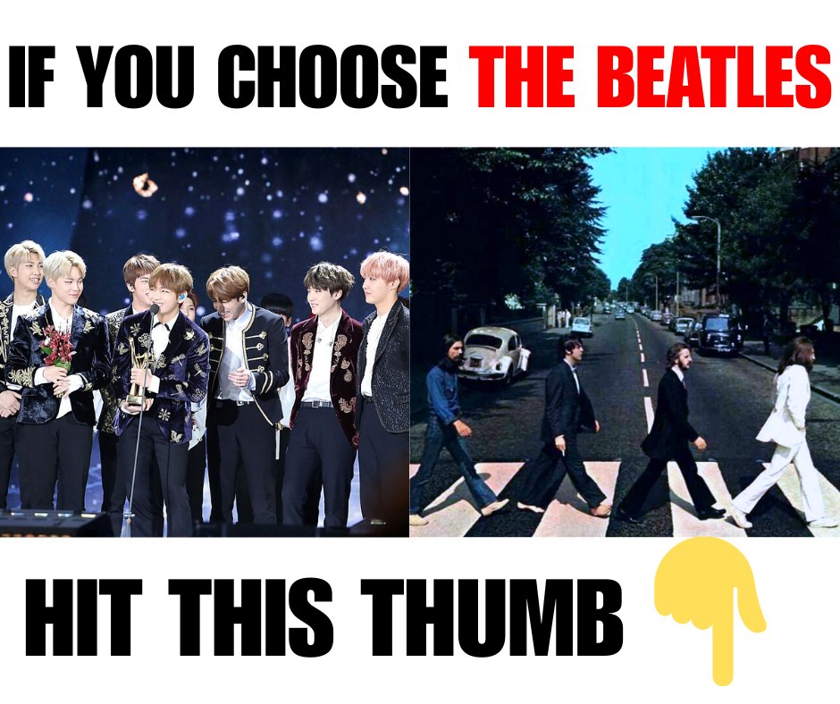 The new format I found that's bringing in 1 cent likes is a choice-based engagement creative, contrasting what my followers like vs something they DON'T like (in the same industry).

Using the same Beatles example, here's what that would look like: