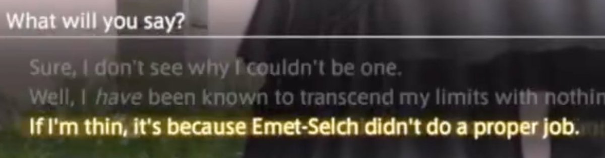 northgalis's tweet photo. WoL is so funny... the fate of the entire universe hangs in the balance of Emet-Selch's whims and they're like (.......... I have GOT to antagonize this man..........) https://t.co/INdMwARsDS