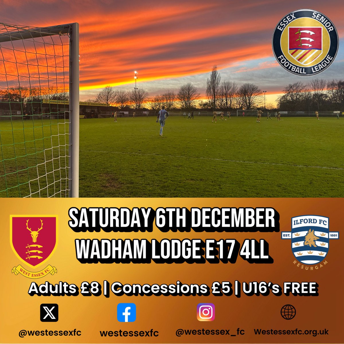 westessexfc's tweet photo. 🏆 @EssexSenior 
🆚 @IlfordFC1881 (h)
🕑 2pm KO
🎟️ Adults £8 | Concessions £5 | U16’s FREE
📍Wadham Lodge, E17 4LL
#NonLeague #UpTheWest #RocknRollFootball #SupportYourLocalTeam https://t.co/SrGXDR7OSO