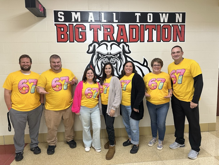 Milton_Union_MS's tweet photo. As part of the "12 Days of Christmas" spirit days, Milton-Union Middle and High Schools celebrated the 67th day of the school year. The office staffs truly got into the spirit of 6-7 day with custom made shirts! And what's this weekend? December 6 and 7!! https://t.co/VlGGqHZ8I3