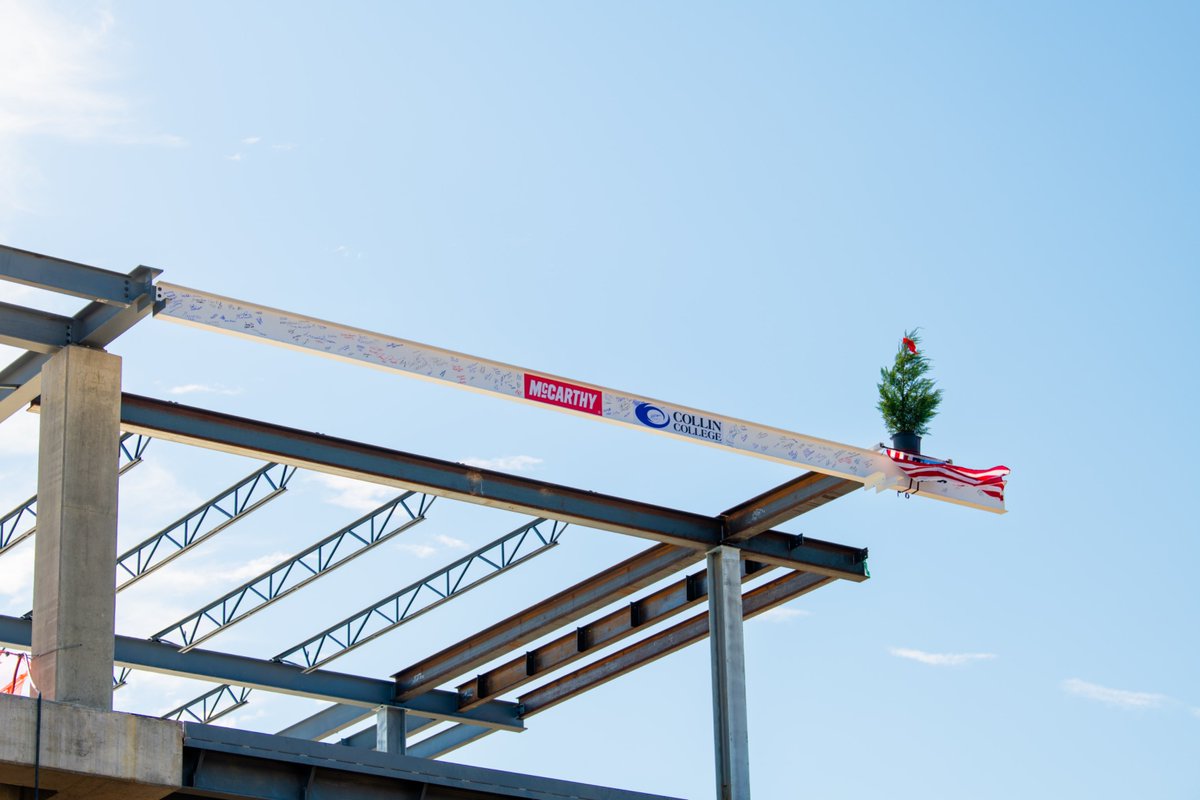 collincollege's tweet photo. Our Frisco Campus hit a major construction milestone as the final beam was placed atop the new Health Sciences Center opening January 2027! 

Thank you to @PBKArchitects, @McCarthyBuild, and @AECOM for their incredible work! https://t.co/bcLRfxdH3q