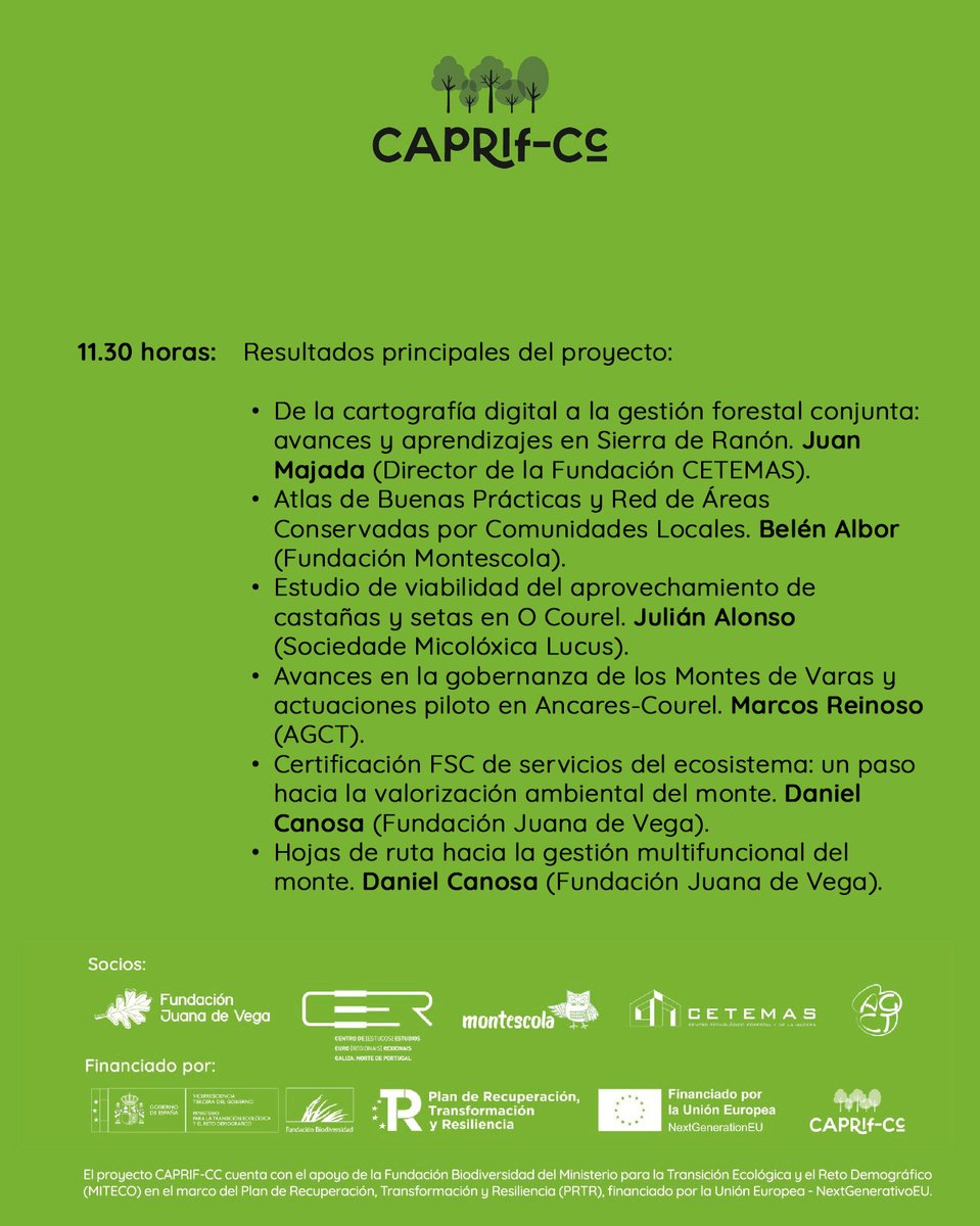 caprifcc's tweet photo. Ya tenemos el programa completo de la Jornada final del proyecto CAPRIF-CC, que tendrá lugar el próximo 17 de diciembre en la Cidade da Cultura de Santiago de Compostela, a partir de las 10.00 horas. https://t.co/bBDtAVAKXI