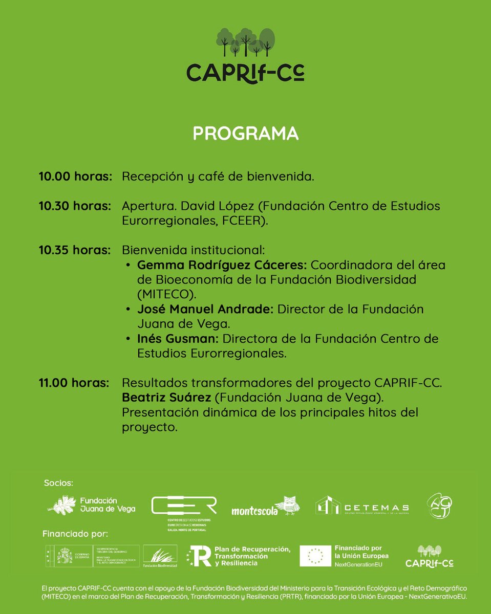 caprifcc's tweet photo. Ya tenemos el programa completo de la Jornada final del proyecto CAPRIF-CC, que tendrá lugar el próximo 17 de diciembre en la Cidade da Cultura de Santiago de Compostela, a partir de las 10.00 horas. https://t.co/bBDtAVAKXI