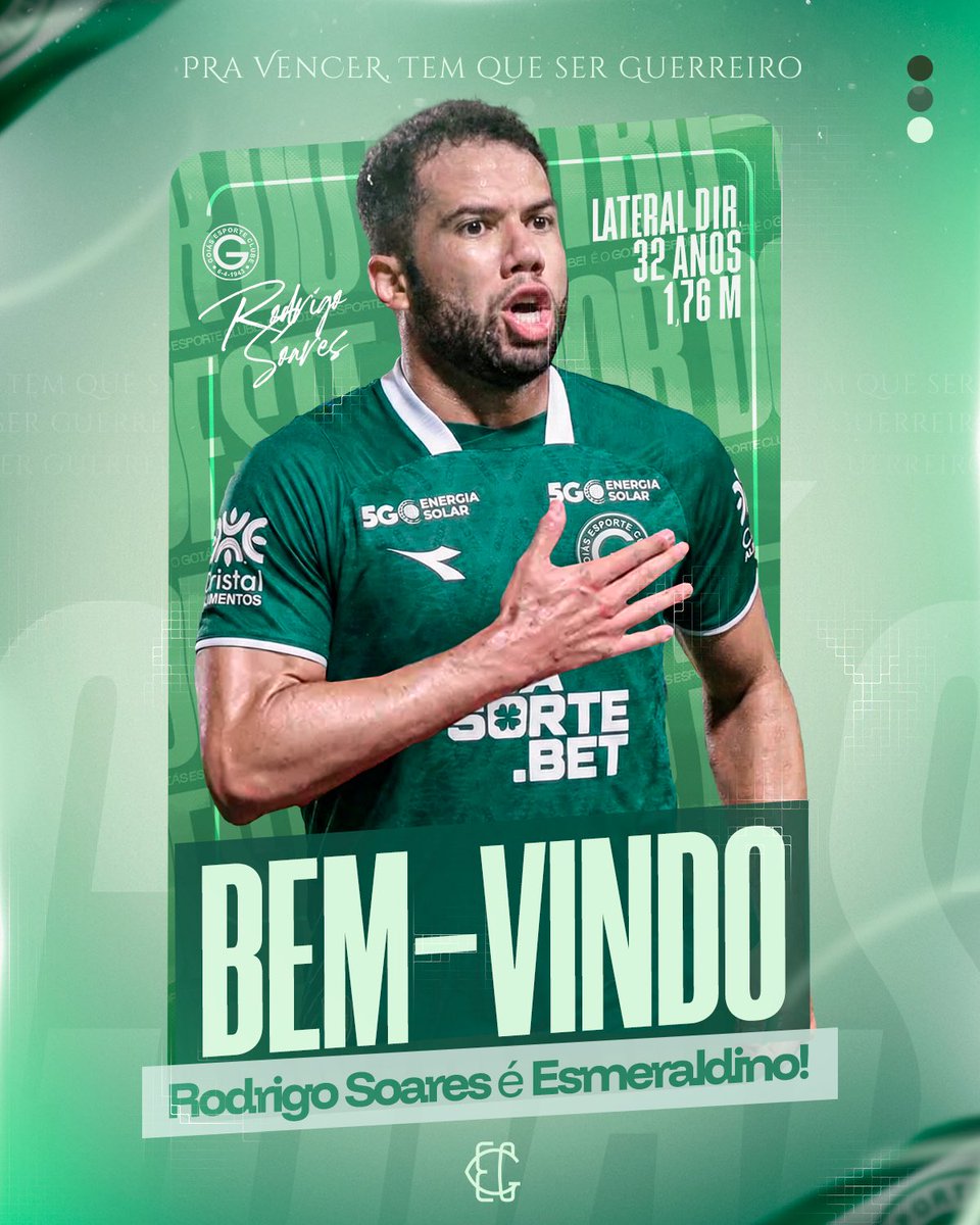 goiasoficial's tweet photo. NOVO REFORÇO NO ESMERALDINO! 

O lateral-direito Rodrigo Soares é o novo reforço do Goiás! 
Com passagens por Novorizontino, Atlético-GO, Juventude e clubes de Portugal e Grécia, o atleta chega para fortalecer o nosso sistema defensivo. 

Na temporada, Rodrigo acumula 87% de passes certos e quatro assistências, segundos dados Sofascore. 

Bem-vindo, Rodrigo! 👊🏼💚

#Esmeraldino