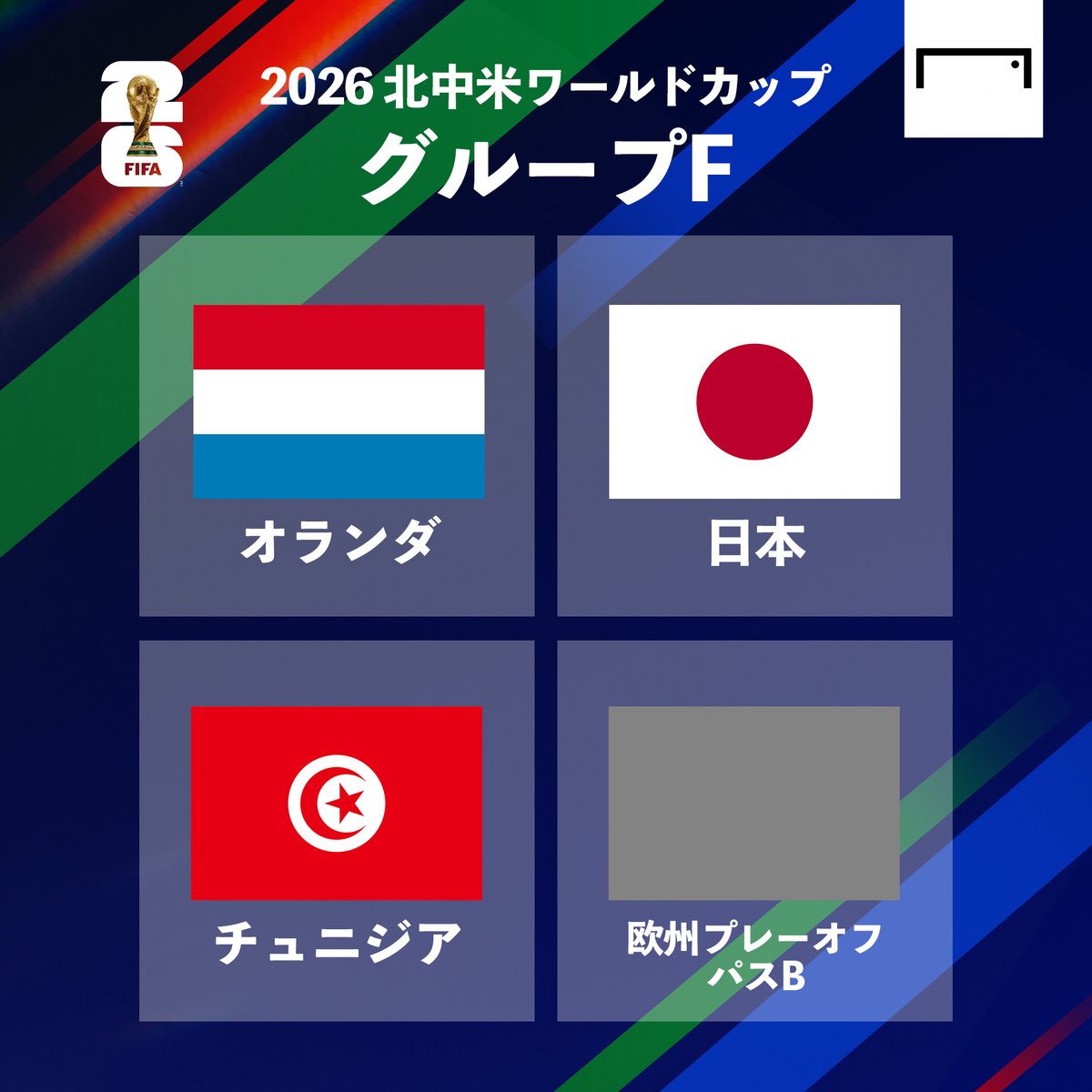 🇯🇵 #日本代表 は北中米W杯 グループFに！ 🏆

日本は北中米ワールドカップ グループFで、オランダとチュニジア、欧州PO パスBの突破国と対戦が決定！

・オランダ
・日本
・チュニジア
・欧州PO パスB（ウクライナ／スウェーデン／ポーランド／アルバニア）

#SAMURAIBLUE #サッカー日本代表