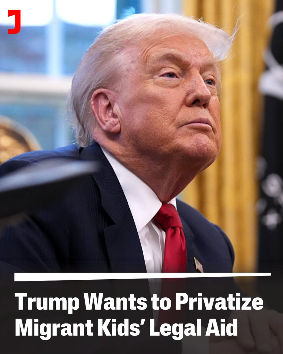 jacobin's tweet photo. Donald Trump is sabotaging a legal defense program for unaccompanied migrant children, potentially outsourcing those services to a for-profit ICE technology contractor  — an unprecedented move that would privatize critical legal services.

📰: https://t.co/wEZNI6iK8Q https://t.co/qnC6CqSv1L