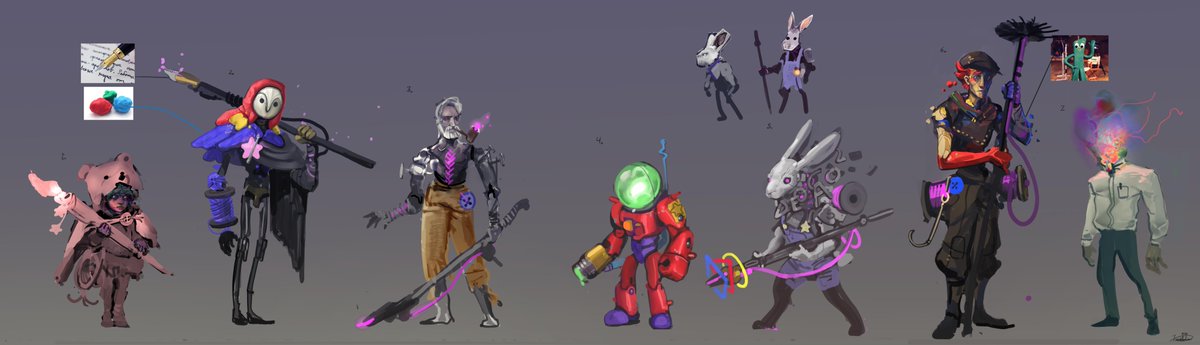 A character for my Delirium project! I went through a lot of ideas before settling on this design. They would use soul paint to bring objects to life and fight on your behalf.