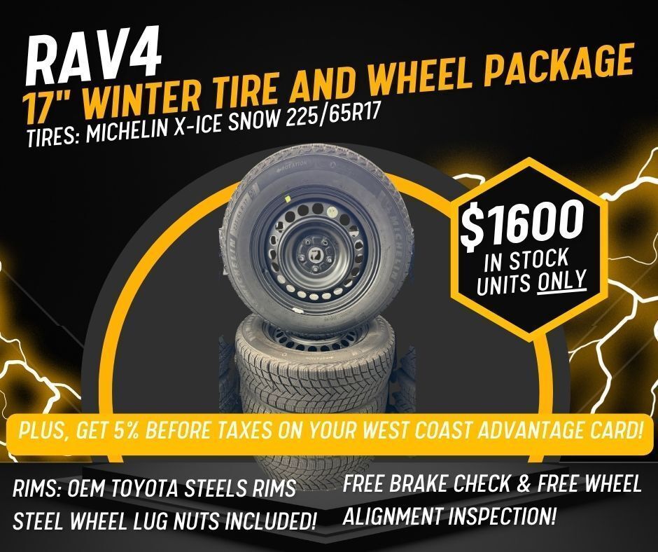 wc_toyota's tweet image. RAV4 17" #WinterTire and Wheel Package - $1,600 in-stock units only.

Receive a FREE #brakecheck and #wheelalignment inspection with purchase of Toyota RAV4 tire &amp;amp; wheel package with #WestCoastToyota Service install:westcoasttoyota.com/service/