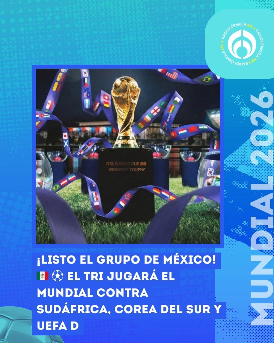 🔥🇲🇽 ¡Ahora sí, se viene lo bueno! ¡Quedó definido el Grupo de México y la Selección Mexicana ya conoce a sus rivales rumbo a la Copa del Mundo FIFA 2026 ⚽🌎

El partido inaugural será México vs. Sudáfrica, después el Tri se medirá ante Corea del Sur, y cerrará la fase de grupos