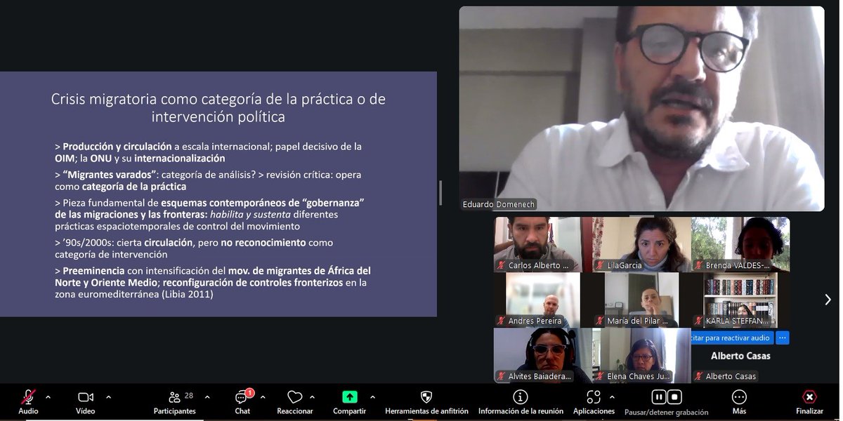 "La crisis migratoria como gobernanza: humanitarismo, infraestructuras y logística"
Dr. Eduardo Domenech / Instituto de Antropología de Córdoba / CONICET / Universidad Nacional de Córdoba.
<a href="/jorgeculebro/">Jorge Culebro</a> 
<a href="/DTerruno_UAM/">Revista Diarios Del Terruño</a> 
<a href="/uamcuajimalpa/">UAM Cuajimalpa</a> 
<a href="/Semmi_UAM/">GI_SEMMI_UAM_C</a>