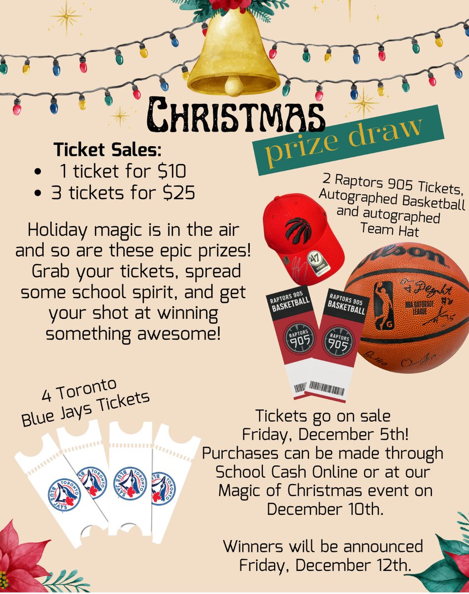 Check out school cash online for your chance to win….  Tickets will also be sold at the Magic of Christmas night.