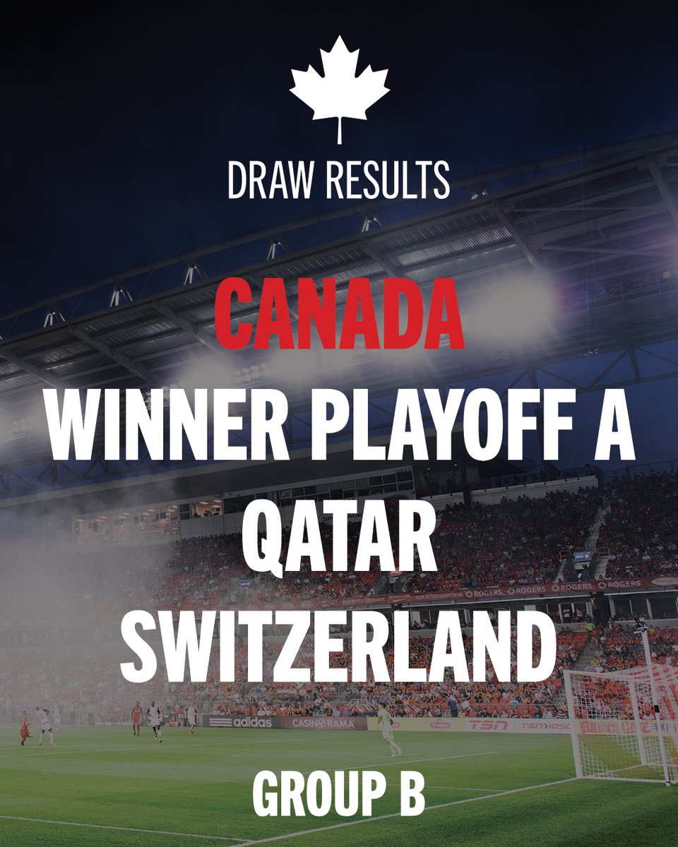 The group has been set 🫡 

Canada will take on the winner of Playoff A, Italy 🇮🇹/Northern Ireland 🇬🇧 or Wales 🏴󠁧󠁢󠁷󠁬󠁳󠁿/ Bosnia and  Herzegovina 🇧🇦 in their opening match at BMO Field 🏟️