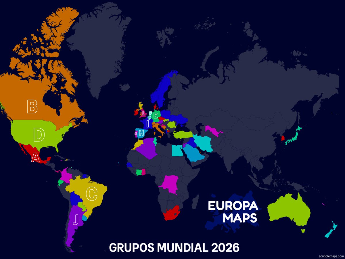 Europa_Maps's tweet photo. GRUPOS DEL MUNDIAL 2026 https://t.co/CZAcMHhxfZ