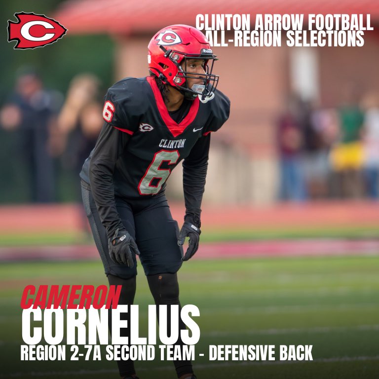 Clinton also placed five players on the Region 2-7A Second Team, as Dallas Johnson (Defensive Line), Donovan Shaiffer (Linebacker), Cameron Cornelius (Defensive Back), Tyboris Loftin (Offensive Line), and Braylon Lowery (Running Back) were honored by district coaches.
