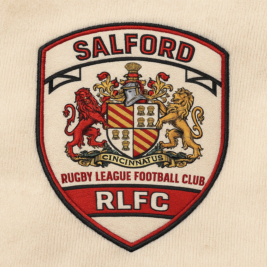 Couple of ideas for Salford badges. Its done by AI so theyre not perfect but they look brilliant. Any other ideas that anyone can think of and ilk design some more 💪