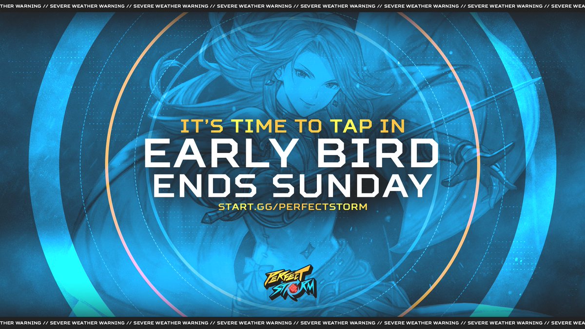 Workweek? 🤨 Weathered. 😈
Now that you've punched out, it's time to punch your ticket to an event you won't want to miss.🎟️

Early reg ends this Sunday at midnight!⌛️
Plan ahead &amp; save some bread, it pays to be prepared. 

Register now @ start.gg/perfectstorm
#perfectstorm2026