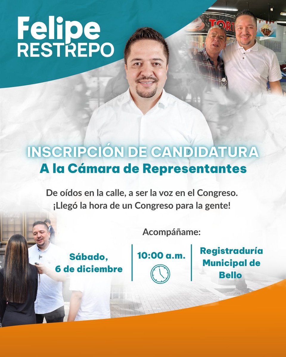 feliperes_110's tweet photo. Han sido años de luchas y meses de escuchar a la gente y entender lo que esperan de quienes los representan.🙌🏼

Ahora doy el paso para llevar esas causas y esas voces al Congreso.🧡

Acompáñenme a mi inscripción oficial. ¡Antioquia merece un Congreso para la gente!💪🏼 https://t.co/6AsCSbpH1S