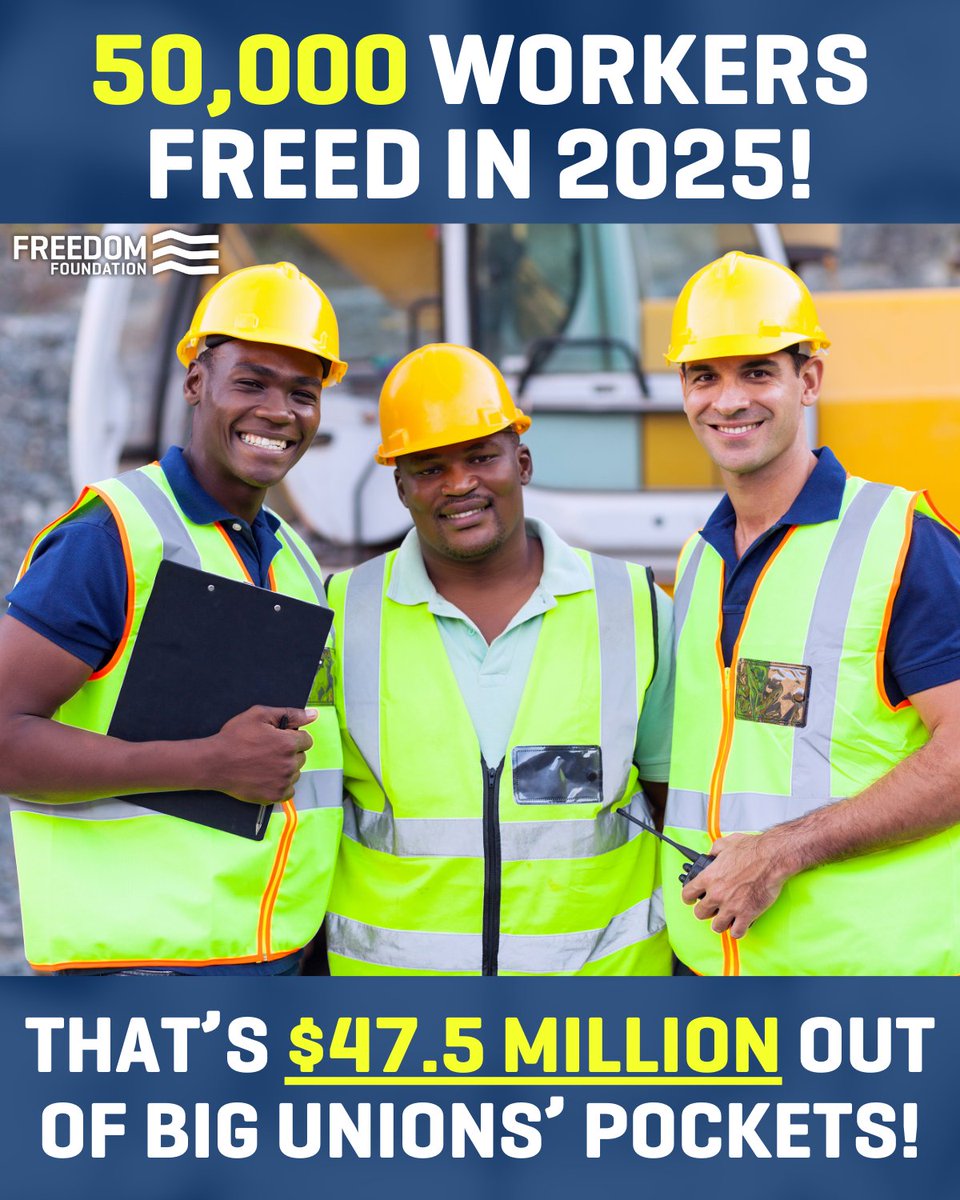 FreedomFdtn's tweet photo. BREAKING: The Freedom Foundation just hit a new record!

50,000 public sector workers have opted out of their unions this year alone! That's $47.5 MILLION back in their pockets, away from big unions' political games.

Workers are choosing freedom. Who's next? https://t.co/nhk1Qb11Wz