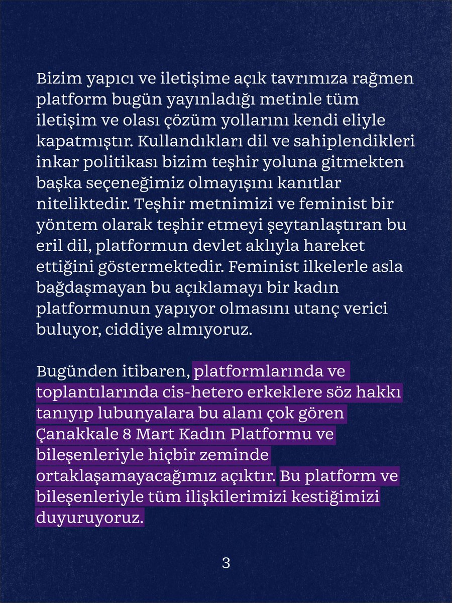 Çanakkale 8 Mart Kadın Platformu’nun Çanakkale Pride’a yönelik dışlayıcı ve fobik tutumuna dair 26 Kasım 2025 tarihinde bir teşhir metni ve dayanışma çağrısı yayınlamıştık. Aradan geçen zamanda olan bitene dair açıklamamızı paylaşıyoruz.