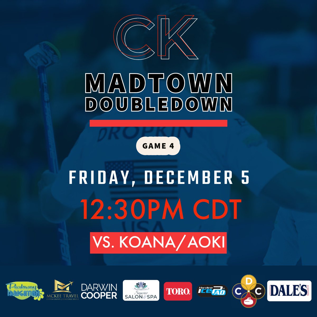 CoryandKorey's tweet photo. MADTOWN DOUBLEDOWN | A FINAL
🗓️: Friday, Dec. 5
⏰: 12:30pm CDT
🆚: Koana/Aoki
💻: Madison Curling Club YouTube
#TeamCK | #Curling | #MixedDoubles https://t.co/61Dg2v2moB