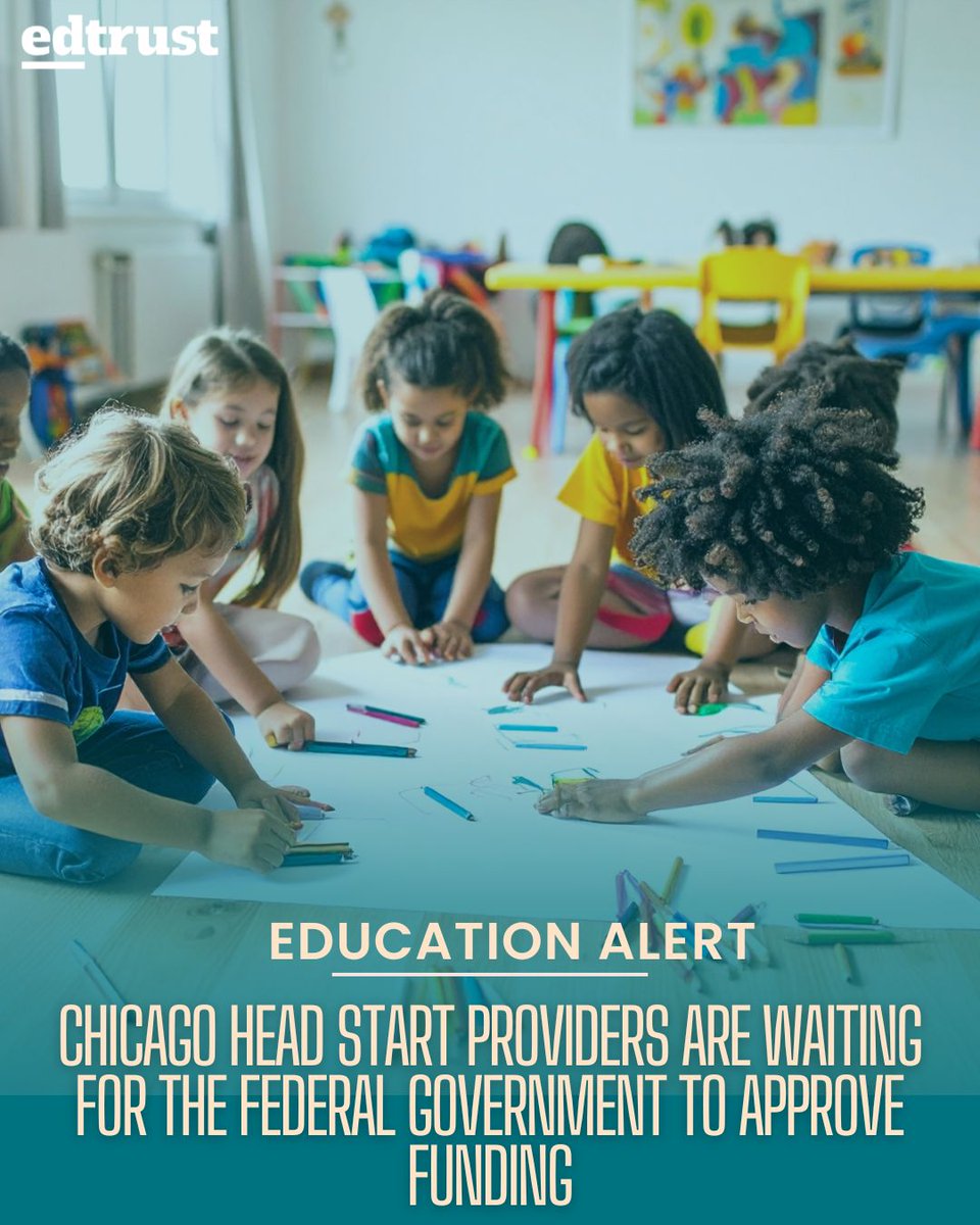 EdTrust's tweet image. Three out of six of Chicago’s Head Start grantees have yet to hear from the federal government if their grant has been renewed for next year.

Read the full article: edtru.st/3XBhGoT