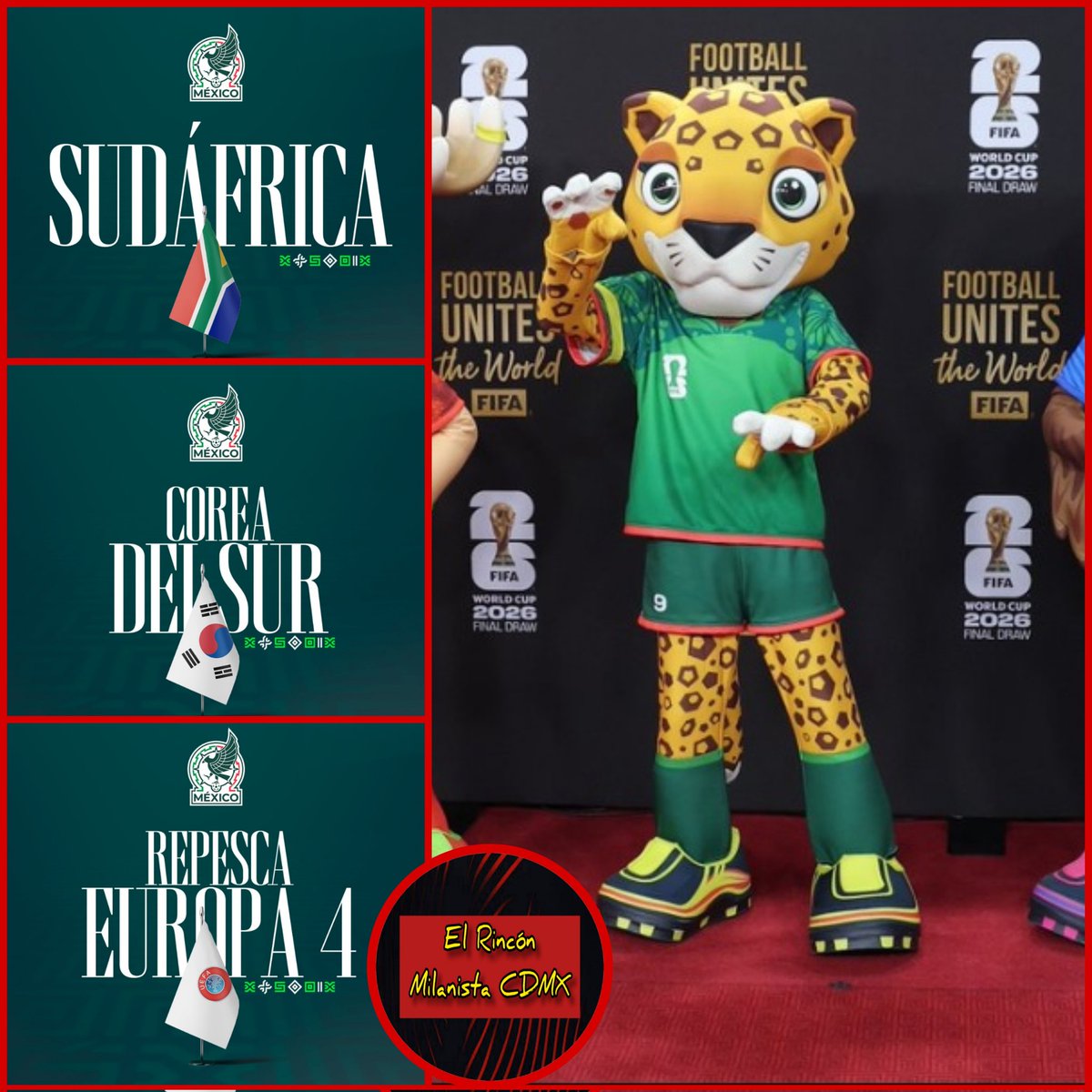 México 🇲🇽 ya tiene a sus primeros rivales en el Mundial de la Copa del Mundo #Mundial2026 🏆 
Grupo A
Sudáfrica 🇿🇦
Corea 🇰🇷
Y ganador del Repechaje entre 
Dinamarca,Macedonia,República Checa e Irlanda 
🤔Quién creés que sea el 3er rival del tricolor ???